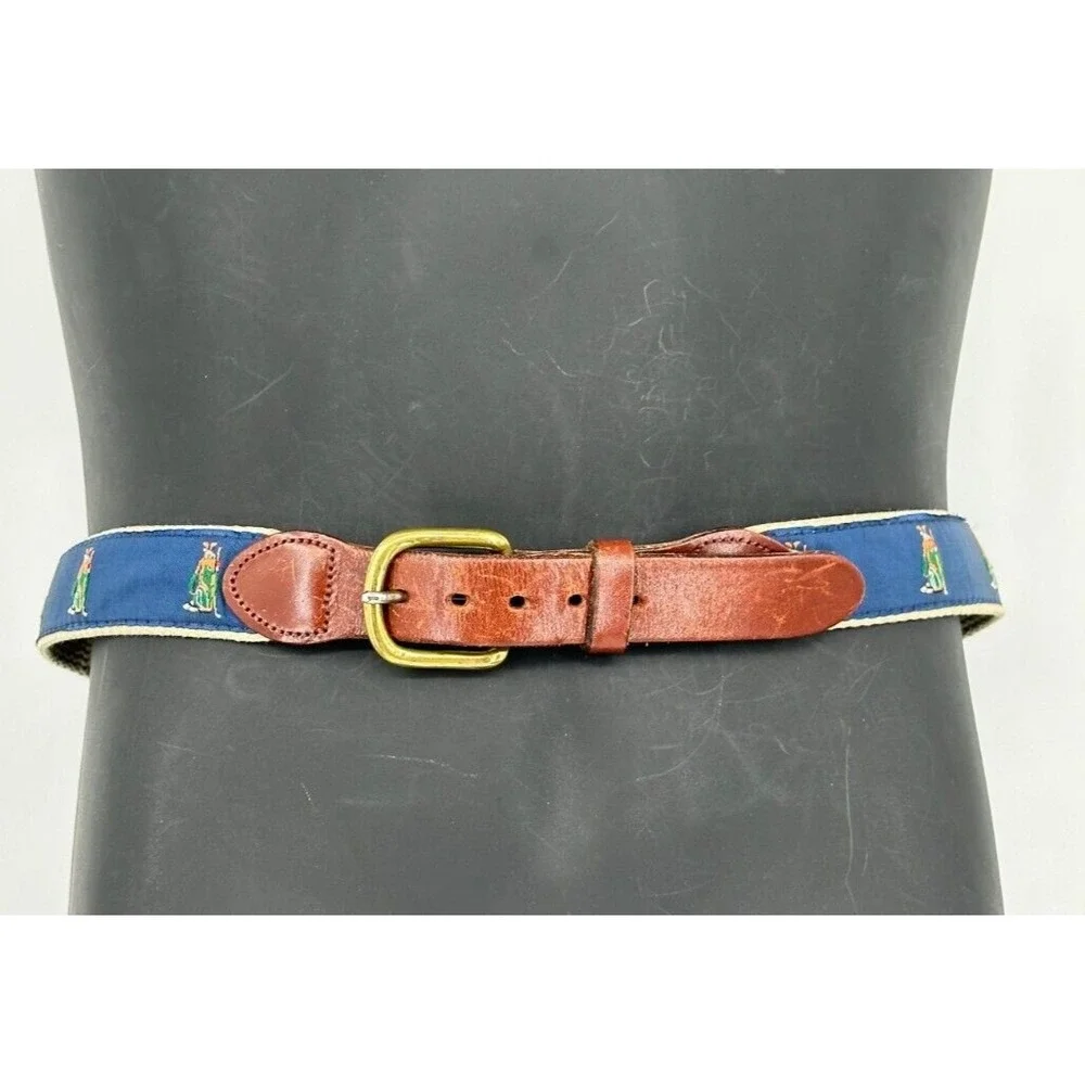 Leather Man Limited Men's Handmade Blue Canvas Golf Bag Leather Belt Size 38